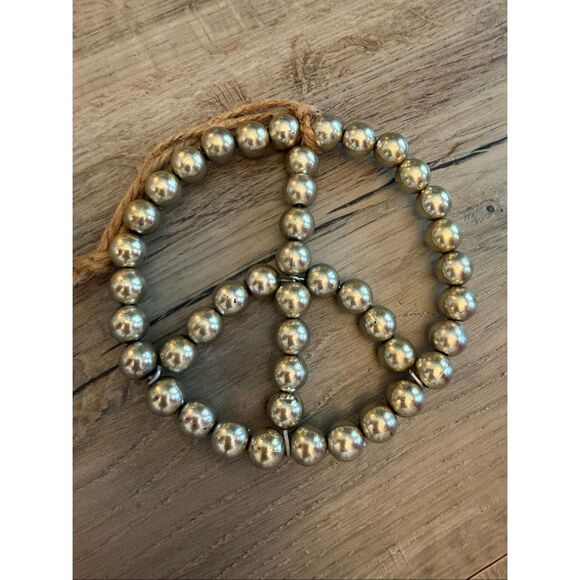 Pottery Barn Handcrafted Metallic Beaded Peace Sign Ornament - Picture 3 of 4